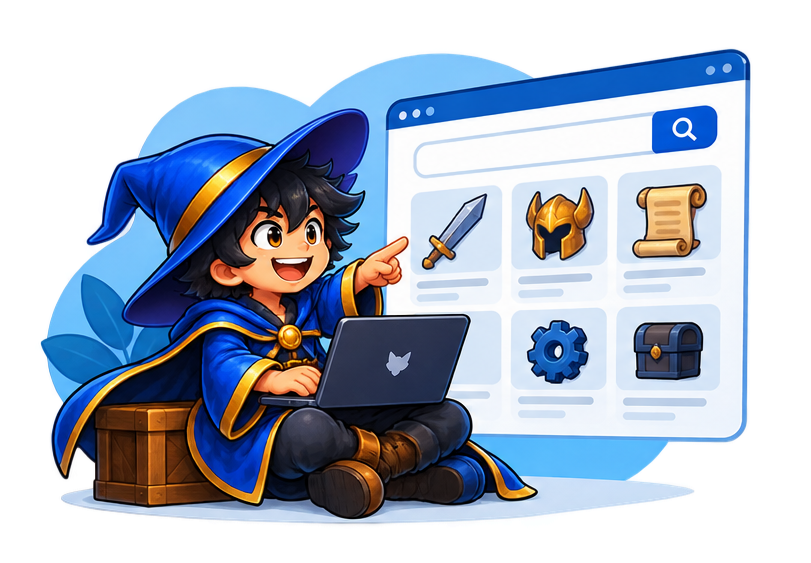 Mago navegando pelos produtos do marketplace